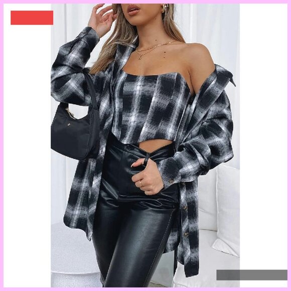 Long Sleeve Plaid Button Down Shirt, Business Casual Blouse Top - Picture 3 of 4